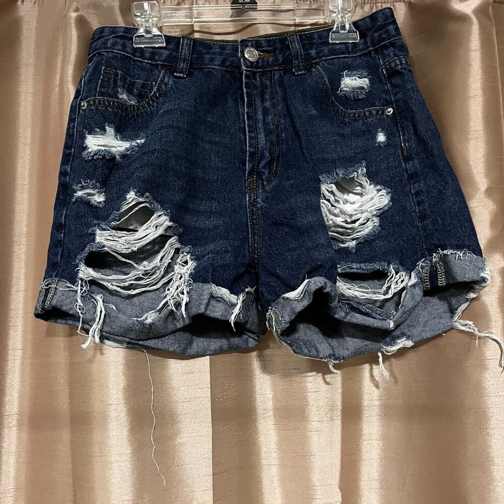Dark Blue Ripped Jean Shorts